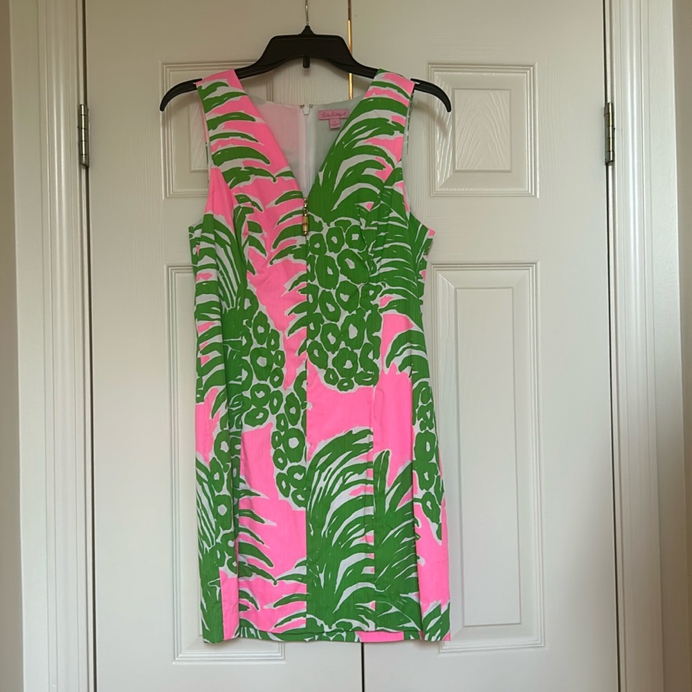 Lilly Pulitzer Mila Pink Pout Flamenco Print Shift Zip Front Dress